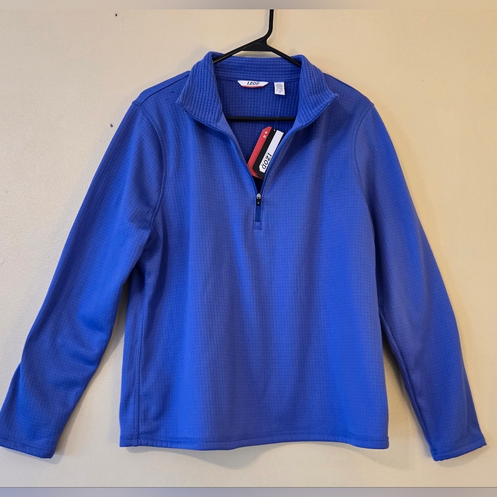 IZOD PerformX Golf 1/4 Zip Pullover Mens XL Royal Blue Mock Neck Waffle Knit